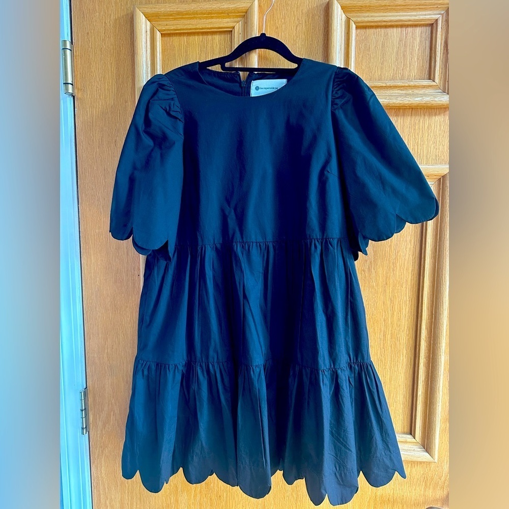 The Impeccable Pig Black Scallop Cotton Dress Size S
